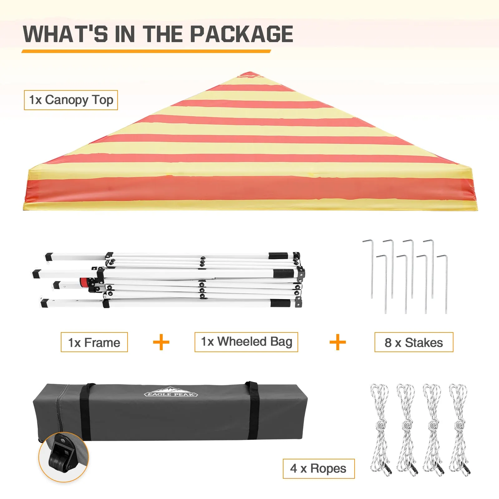 10x10 Slant Leg Pop-up Canopy Tent, 10x10 Base 8x8 Top (Orange Yellow Stripe)