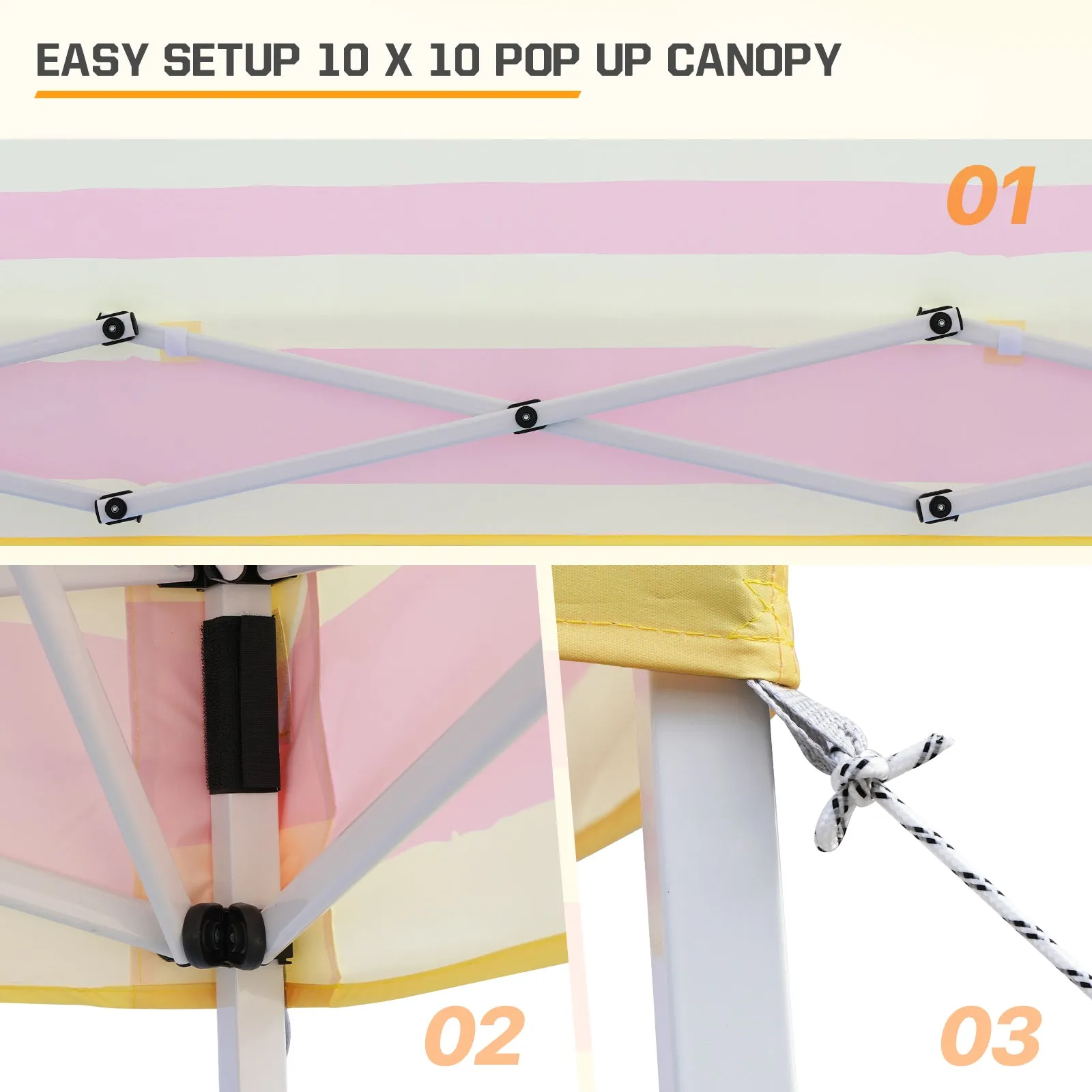 10x10 Slant Leg Pop-up Canopy Tent, 10x10 Base 8x8 Top (Orange Yellow Stripe)