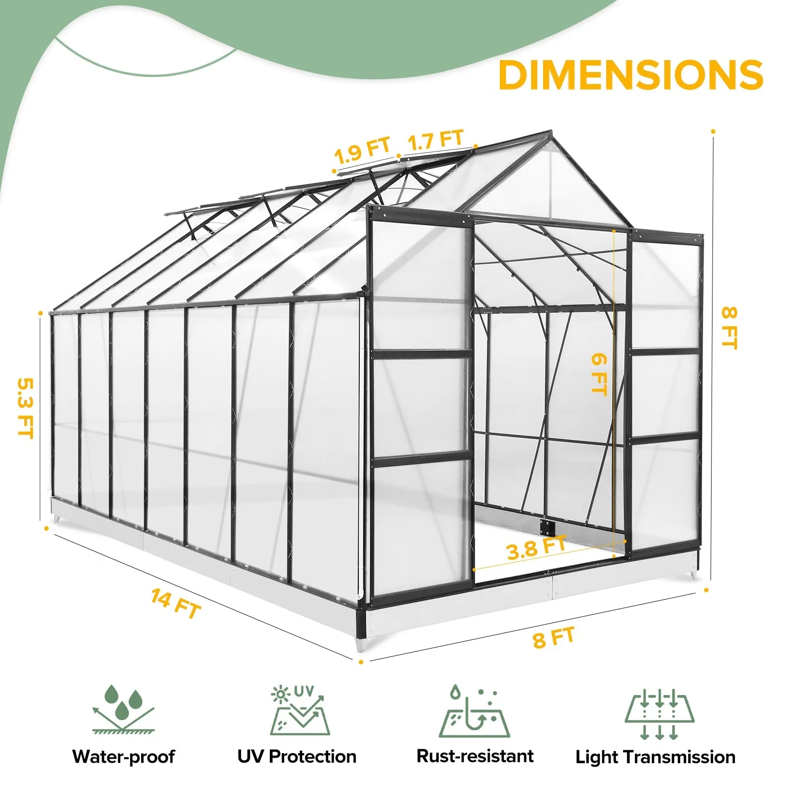 14x8x8 Outdoor Walk-in Hobby Greenhouse