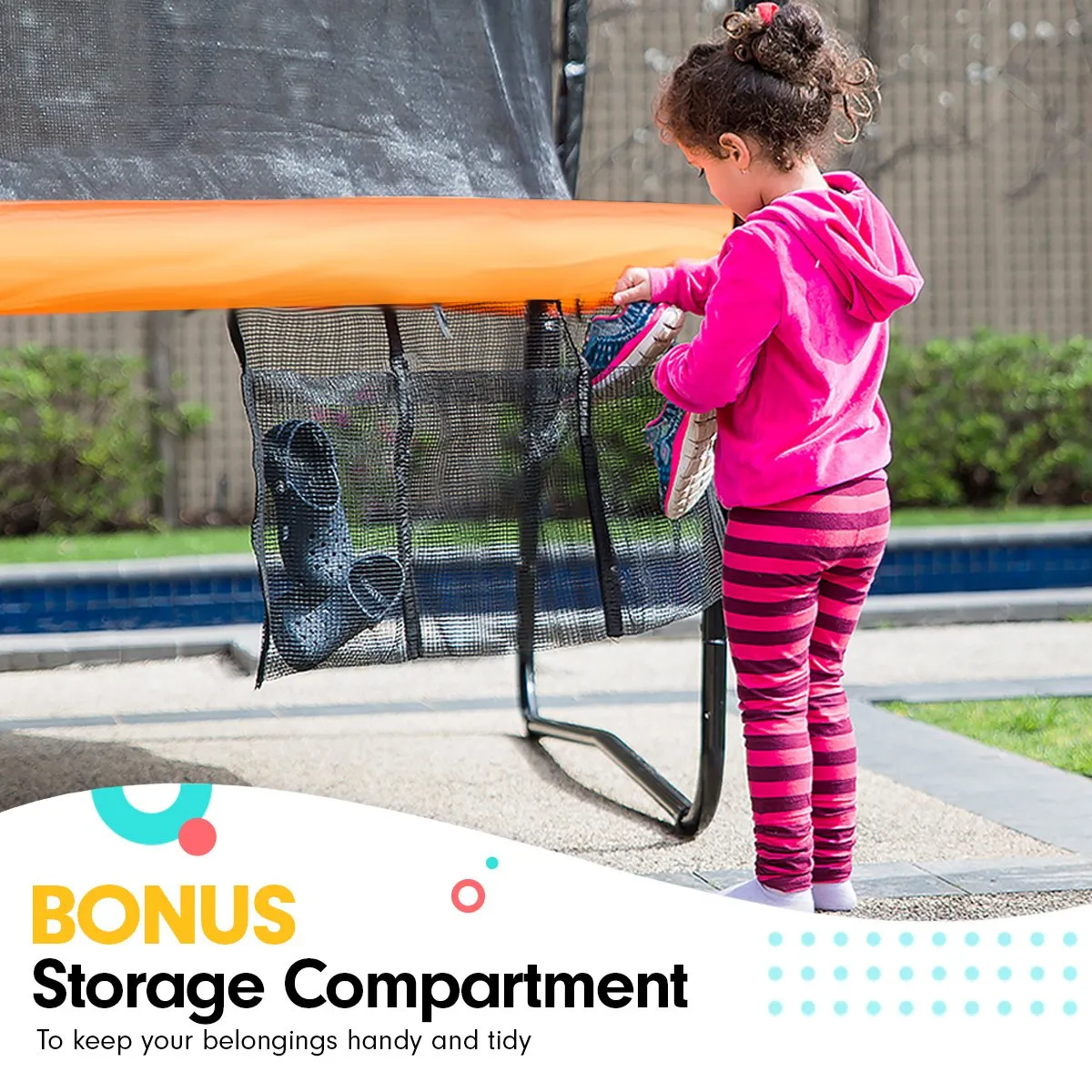 16ft Trampoline Safety Set: Ladder, Spring Mat, Net, Pad Cover - Orange