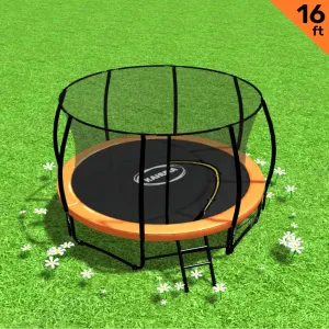 16ft Trampoline Safety Set: Ladder, Spring Mat, Net, Pad Cover - Orange
