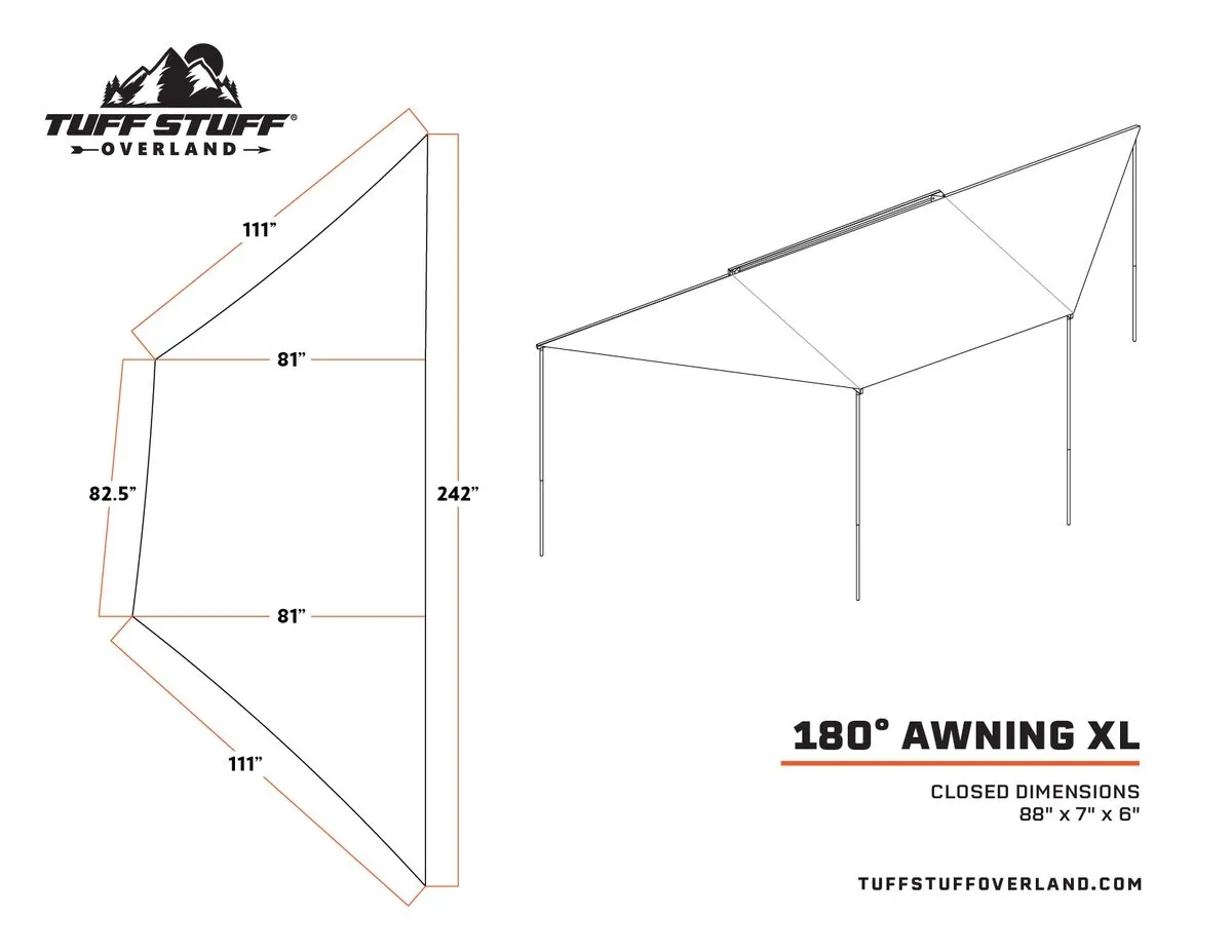 180 Degree Awning, XL, Driver or Passenger Side, C-Channel Aluminum, Olive