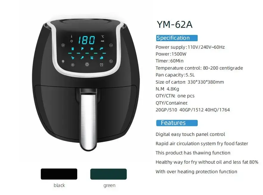 2023 New Arrival Kitchen Appliances Uses Rapid Circulation Oil Free Non Stick Cooking Deep Air Fryer