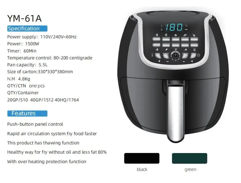 2023 New Arrival Kitchen Appliances Uses Rapid Circulation Oil Free Non Stick Cooking Deep Air Fryer