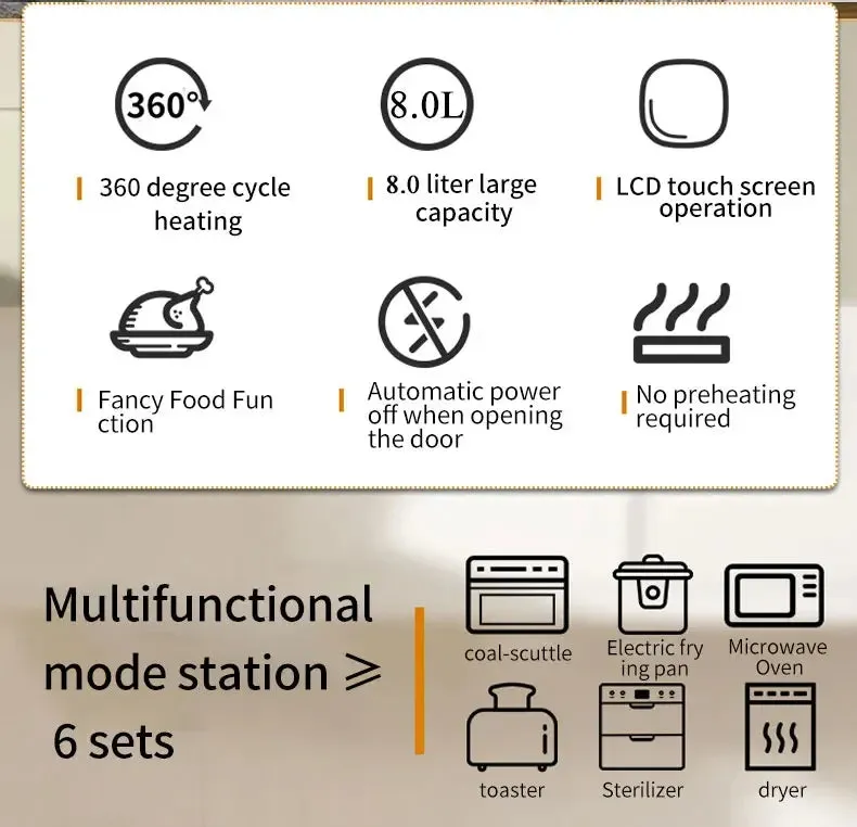 2023 New Arrival Kitchen Appliances Uses Rapid Circulation Oil Free Non Stick Cooking Deep Air Fryer