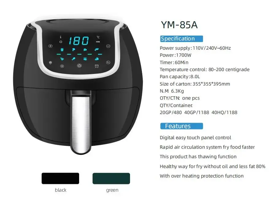 2023 New Arrival Kitchen Appliances Uses Rapid Circulation Oil Free Non Stick Cooking Deep Air Fryer