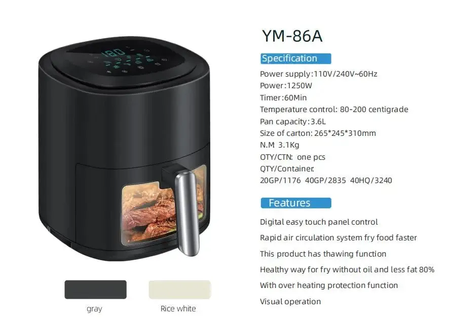 2023 New Arrival Kitchen Appliances Uses Rapid Circulation Oil Free Non Stick Cooking Deep Air Fryer