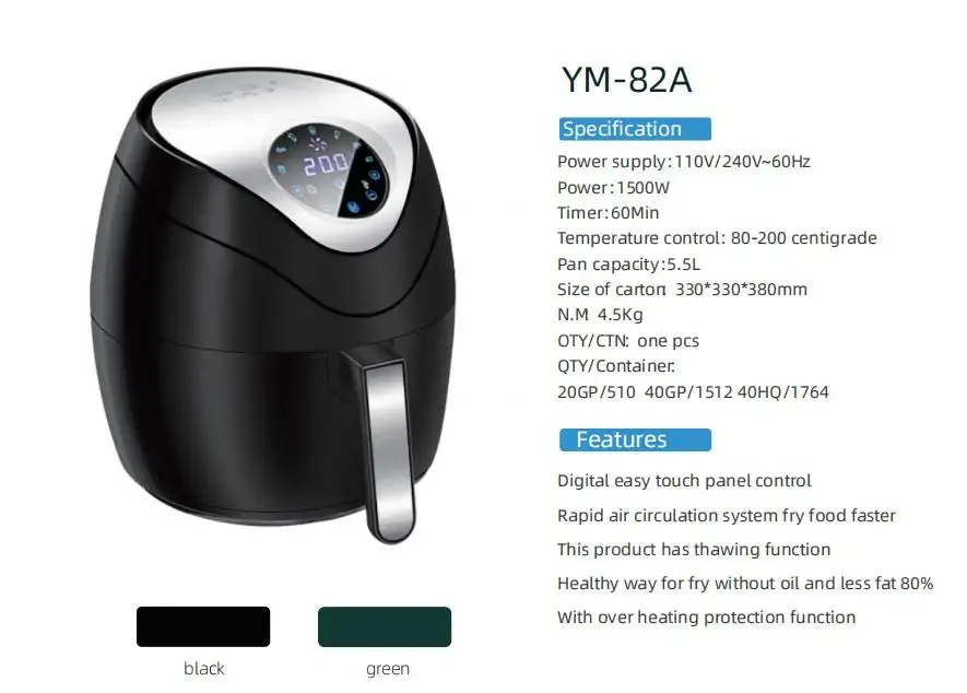 2023 New Arrival Kitchen Appliances Uses Rapid Circulation Oil Free Non Stick Cooking Deep Air Fryer