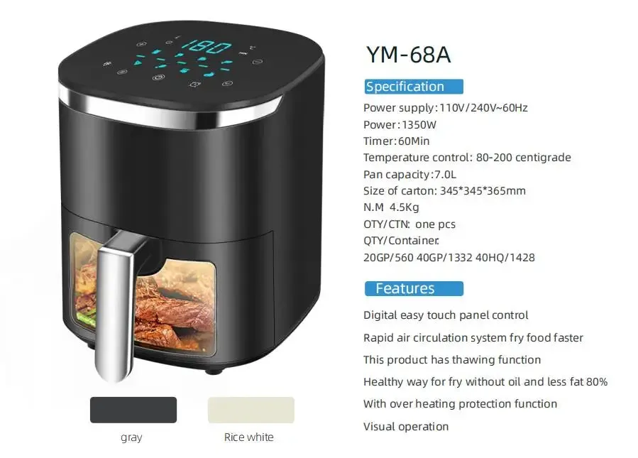 2023 New Arrival Kitchen Appliances Uses Rapid Circulation Oil Free Non Stick Cooking Deep Air Fryer