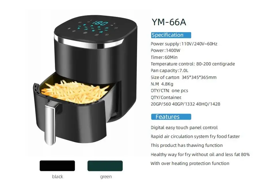 2023 New Arrival Kitchen Appliances Uses Rapid Circulation Oil Free Non Stick Cooking Deep Air Fryer