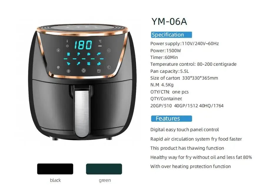 2023 New Arrival Kitchen Appliances Uses Rapid Circulation Oil Free Non Stick Cooking Deep Air Fryer