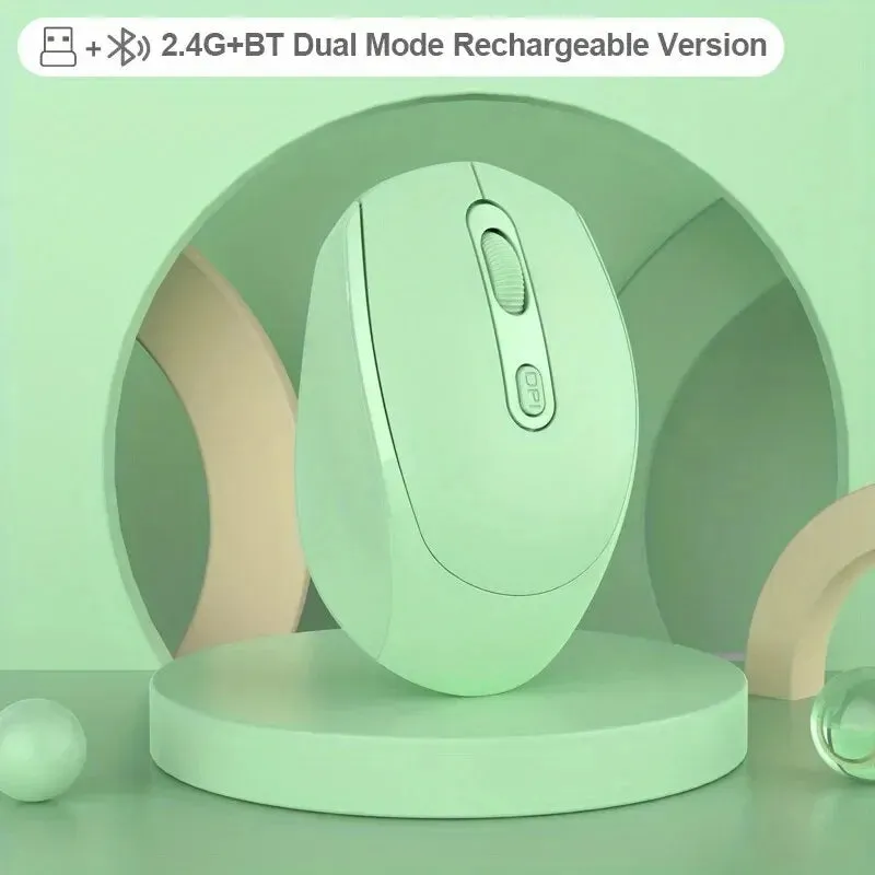 2.4G Rechargeable Dual Mode Wireless BT Mouse(Bluetooth 5.2 USB Receiver) Portable Silent Gaming Mouse,for Laptop/Desktop/Tablet