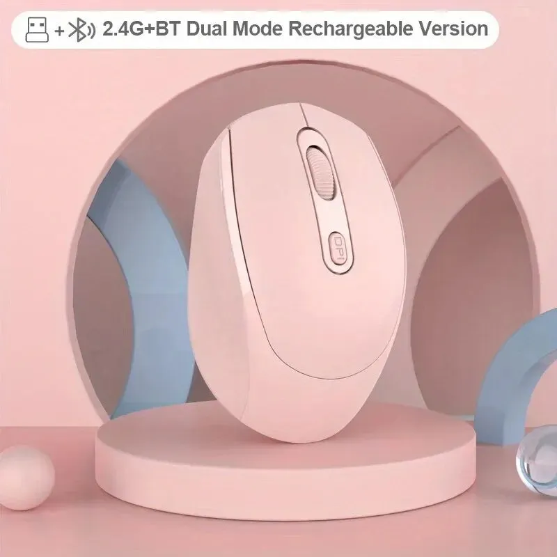 2.4G Rechargeable Dual Mode Wireless BT Mouse(Bluetooth 5.2 USB Receiver) Portable Silent Gaming Mouse,for Laptop/Desktop/Tablet