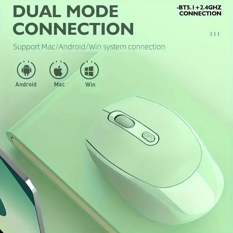 2.4G Rechargeable Dual Mode Wireless BT Mouse(Bluetooth 5.2 USB Receiver) Portable Silent Gaming Mouse,for Laptop/Desktop/Tablet