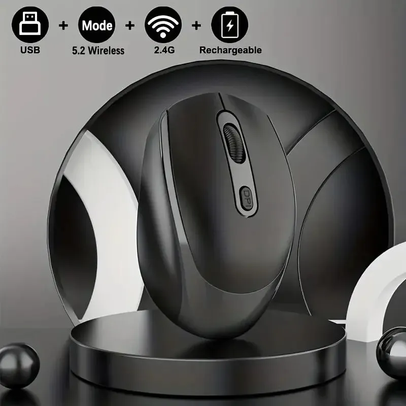 2.4G Rechargeable Dual Mode Wireless BT Mouse(Bluetooth 5.2 USB Receiver) Portable Silent Gaming Mouse,for Laptop/Desktop/Tablet