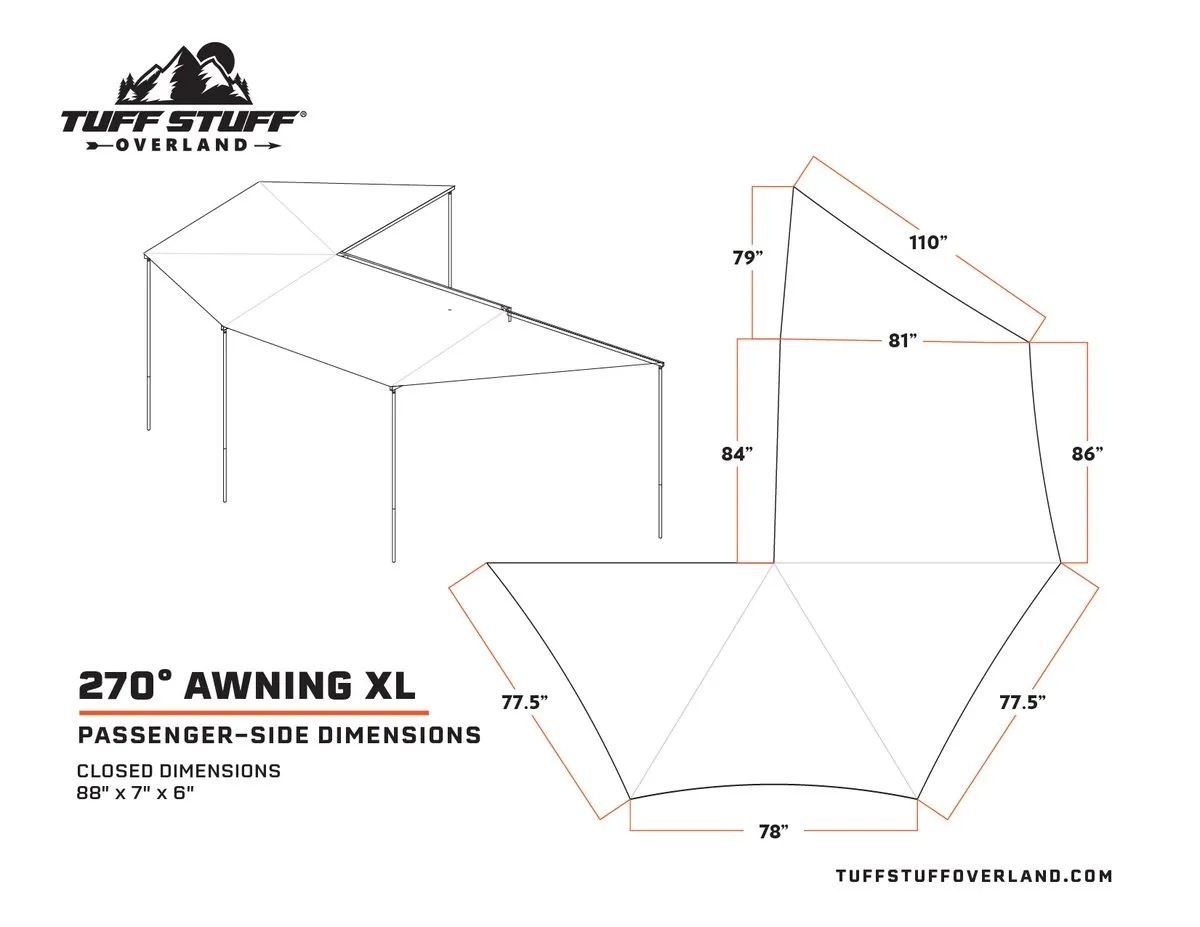 270 Degree Awning, XL, Passenger Side, C-Channel Aluminum, Olive