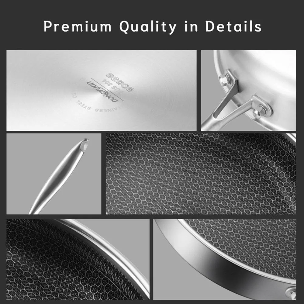 316 Stainless Steel Frying Pan | Non-Stick Cooking Frypan | 32cm Honeycomb Single Sided (without lid)
