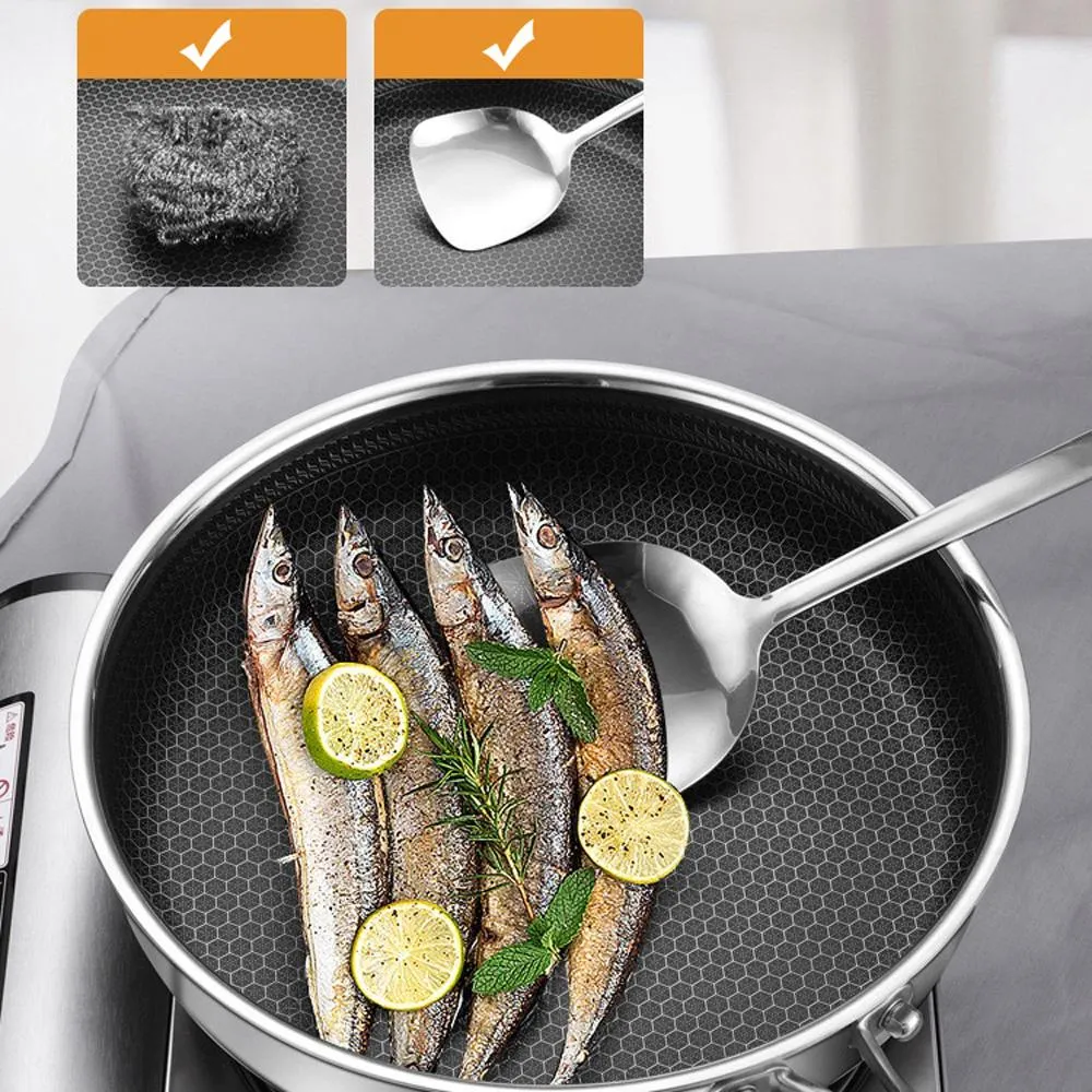 316 Stainless Steel Frying Pan | Non-Stick Cooking Frypan | 32cm Honeycomb Single Sided (without lid)