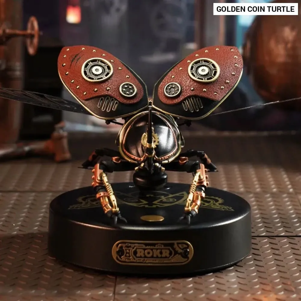 3d Puzzle Golden Coin Turtle Industrial-style Building Block Toys for Kids Adults Steampunk Design with Led Light