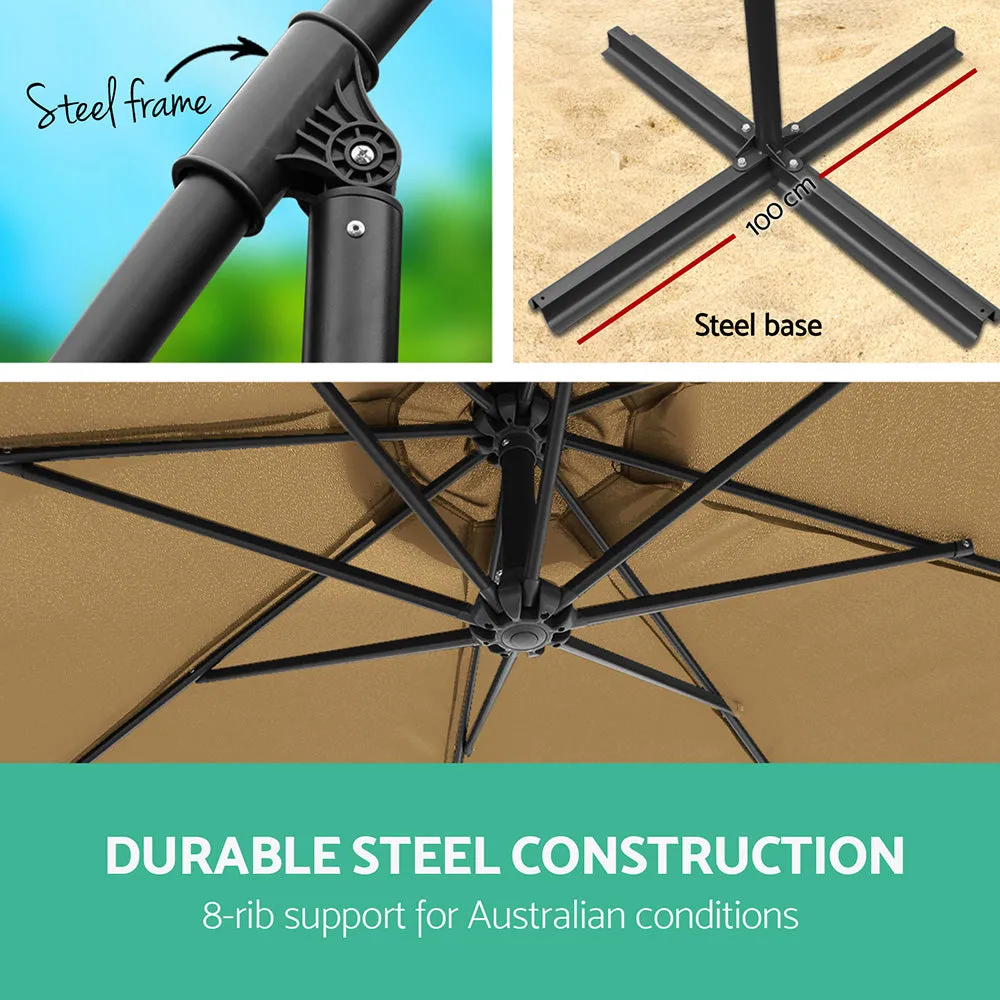 3m Outdoor Umbrella | Cantilever | Garden Beach Patio | Beige