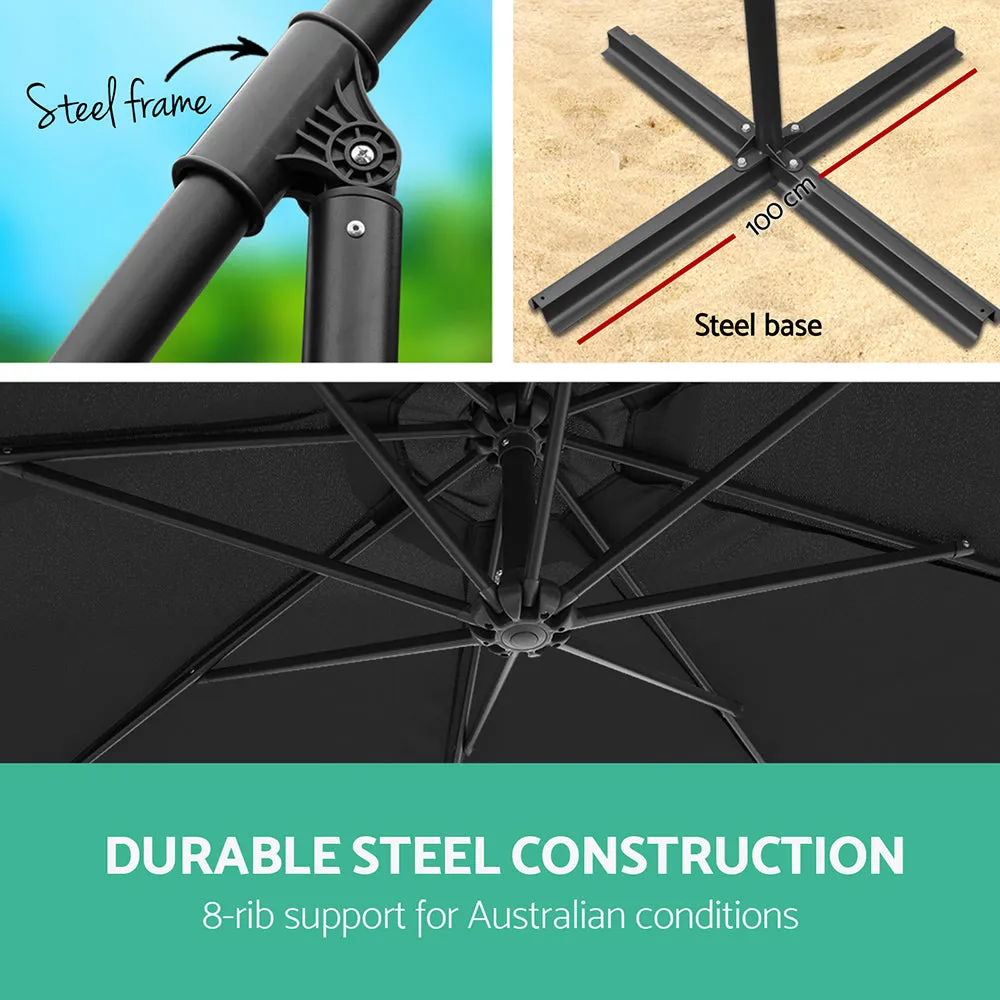 3m Outdoor Umbrella | Cantilever | Garden Beach Patio | Black