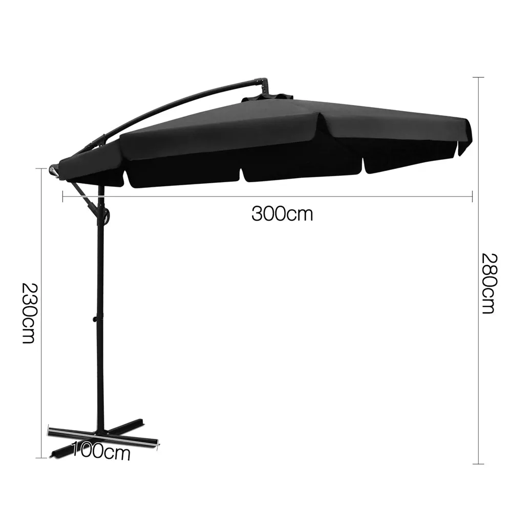 3m Outdoor Umbrella | Cantilever | Garden Beach Patio | Black