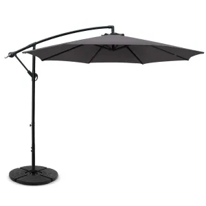 3m Outdoor Umbrella | w/Base | Cantilever | Beach Garden Patio | Charcoal