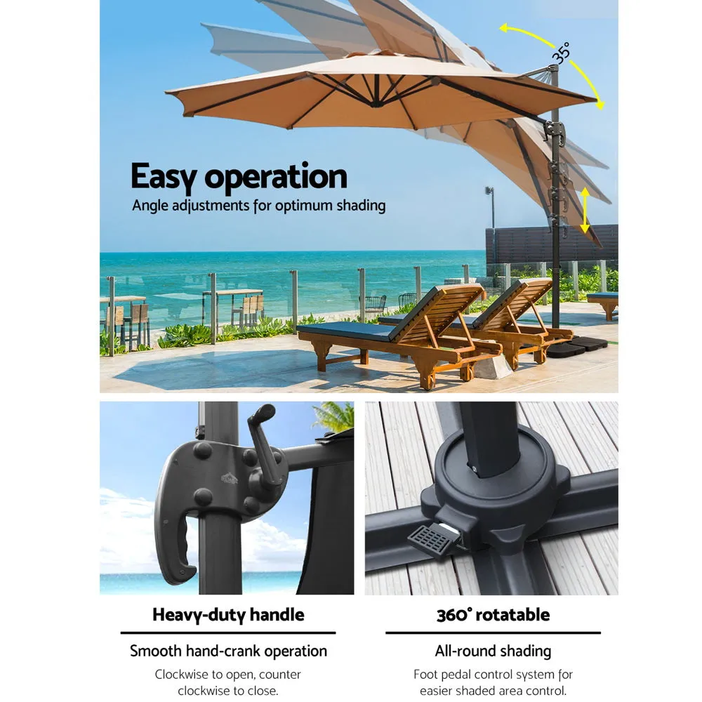 3m Outdoor Umbrella | w/Base | Cantilever Beach Roma | 360 Degree Tilt | Beige