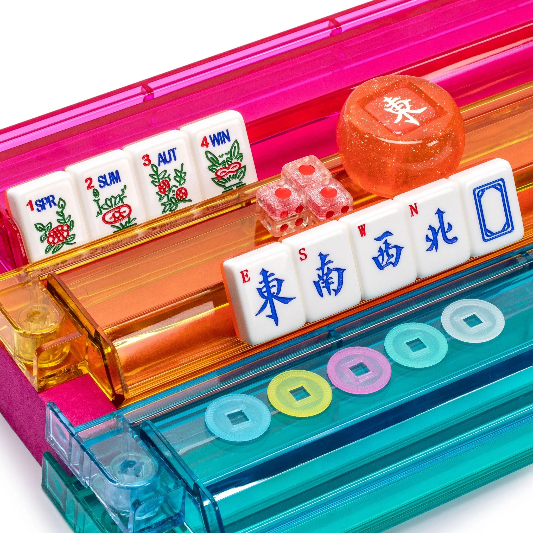 American Mahjong Set - Pink Sparkles -  with Aluminum Case,  All-in-One Racks with Pushers, Dice, Wind Indicator & Wright Patterson Scoring Coins