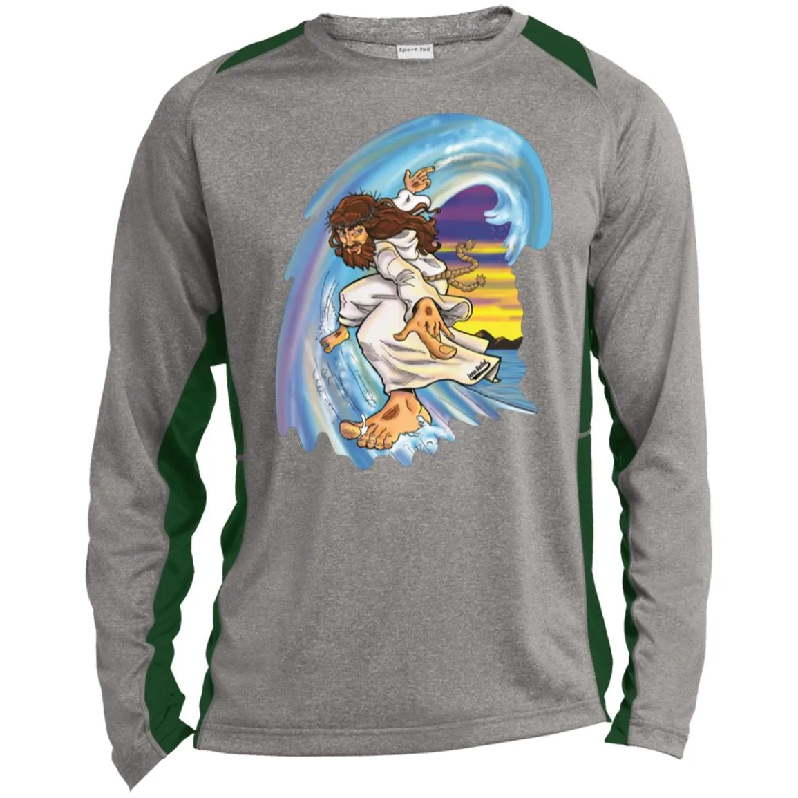 Big Jesus Wave - Men's Long Sleeve Heather Colorblock Performance Shirt Performance Tee