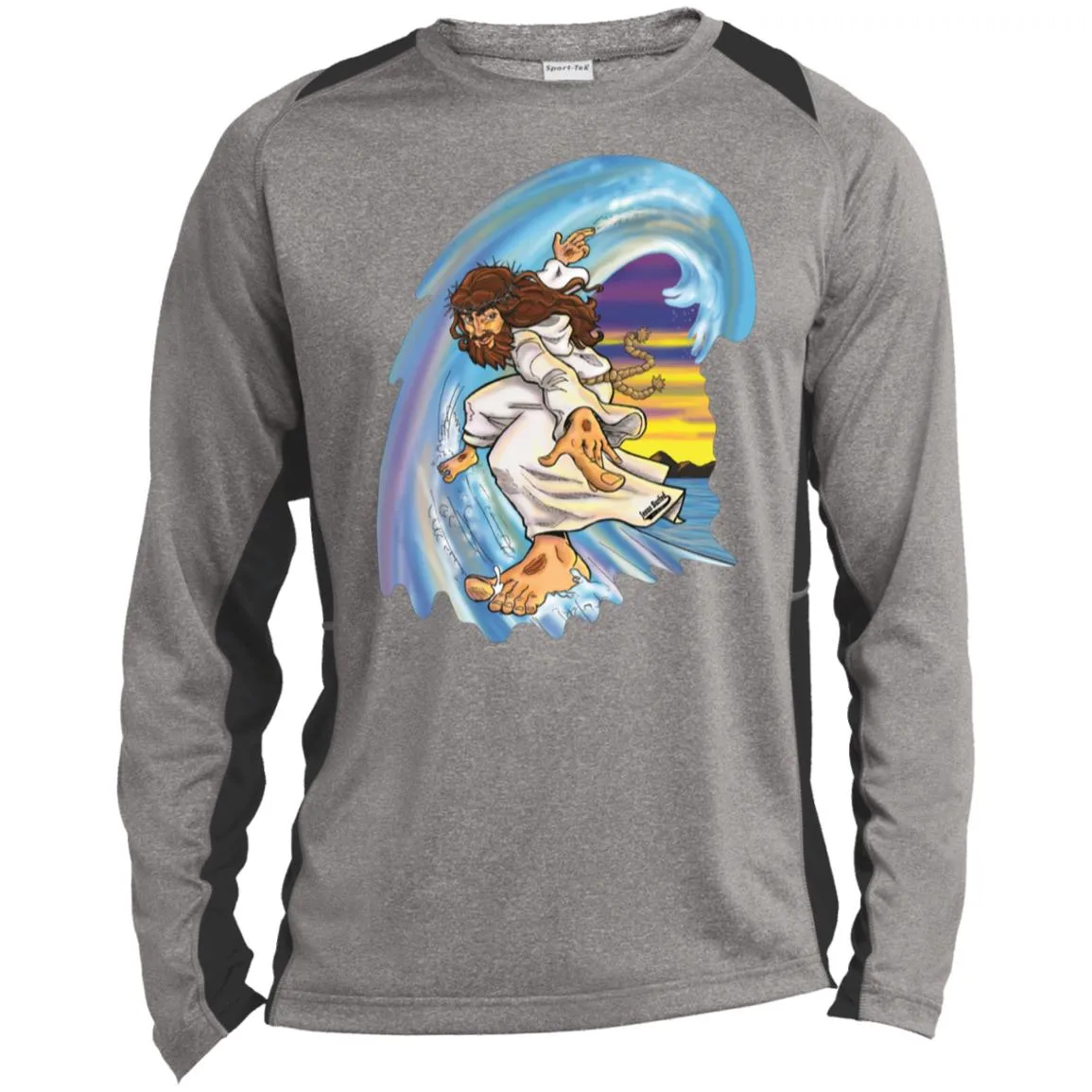Big Jesus Wave - Men's Long Sleeve Heather Colorblock Performance Shirt Performance Tee