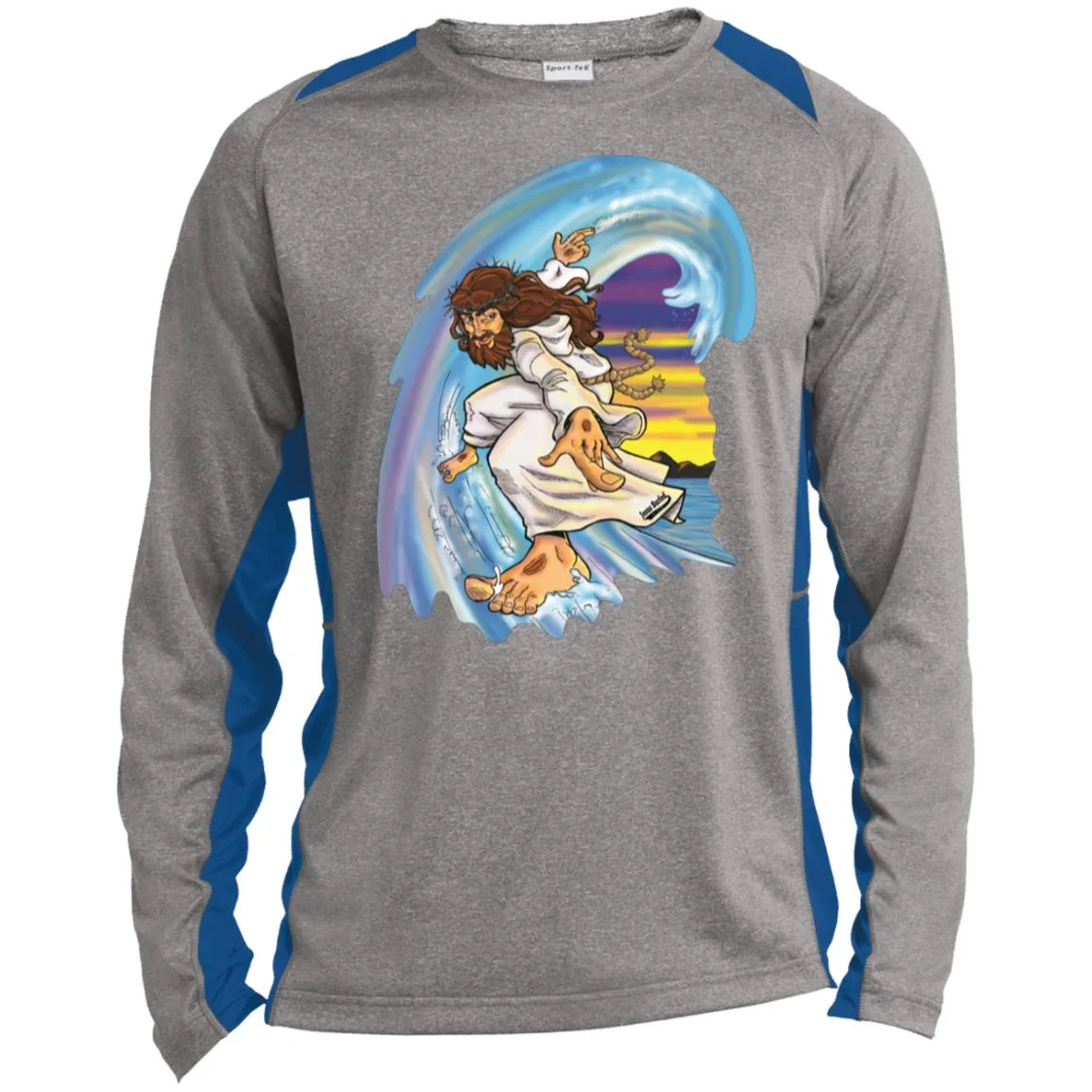 Big Jesus Wave - Men's Long Sleeve Heather Colorblock Performance Shirt Performance Tee