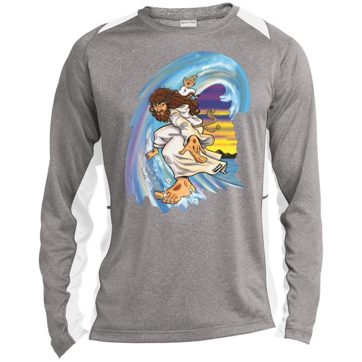 Big Jesus Wave - Men's Long Sleeve Heather Colorblock Performance Shirt Performance Tee