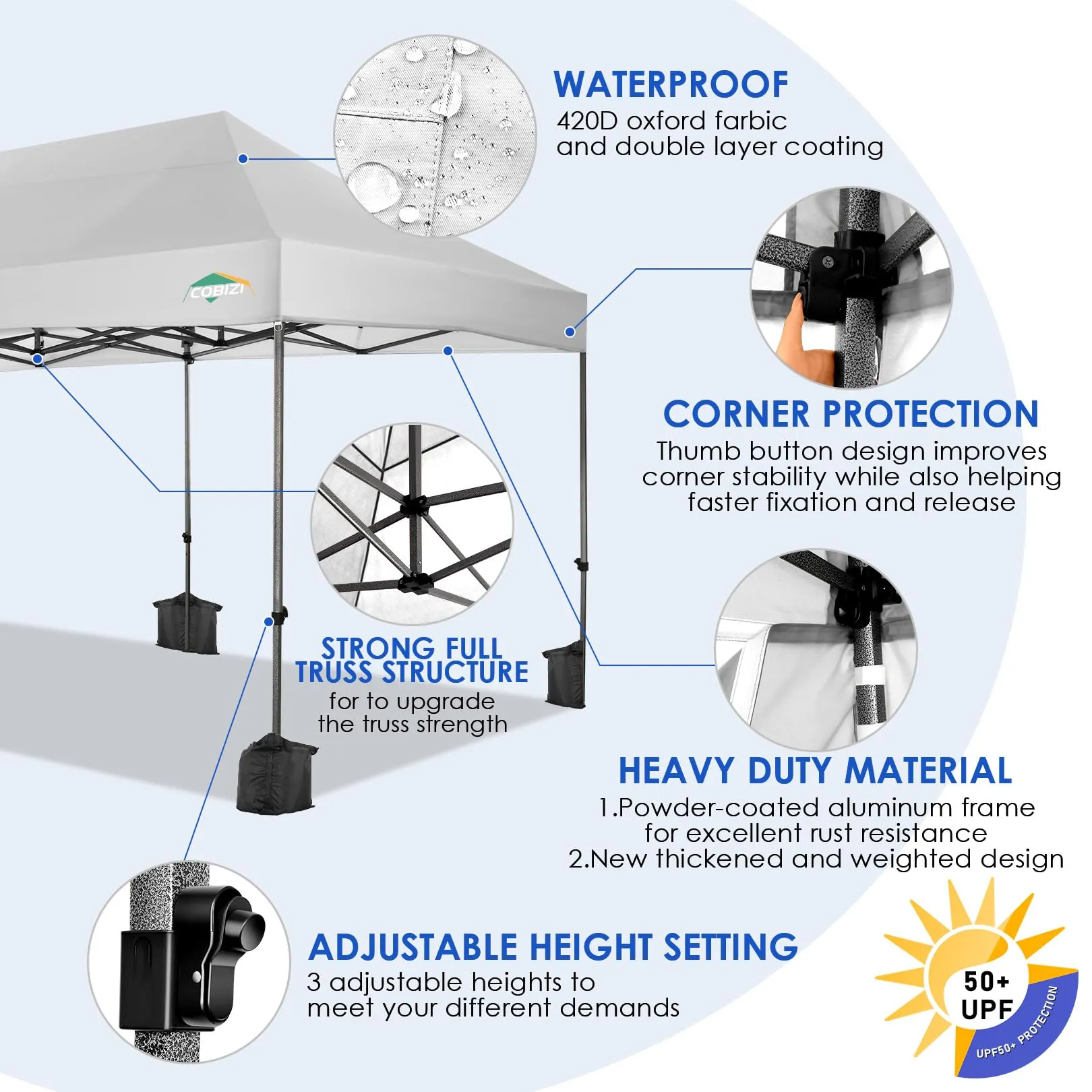 COBIZI 10'x20' Canopy EZ Pop Up Canopy Anti-UV Waterproof Outdoor Tent