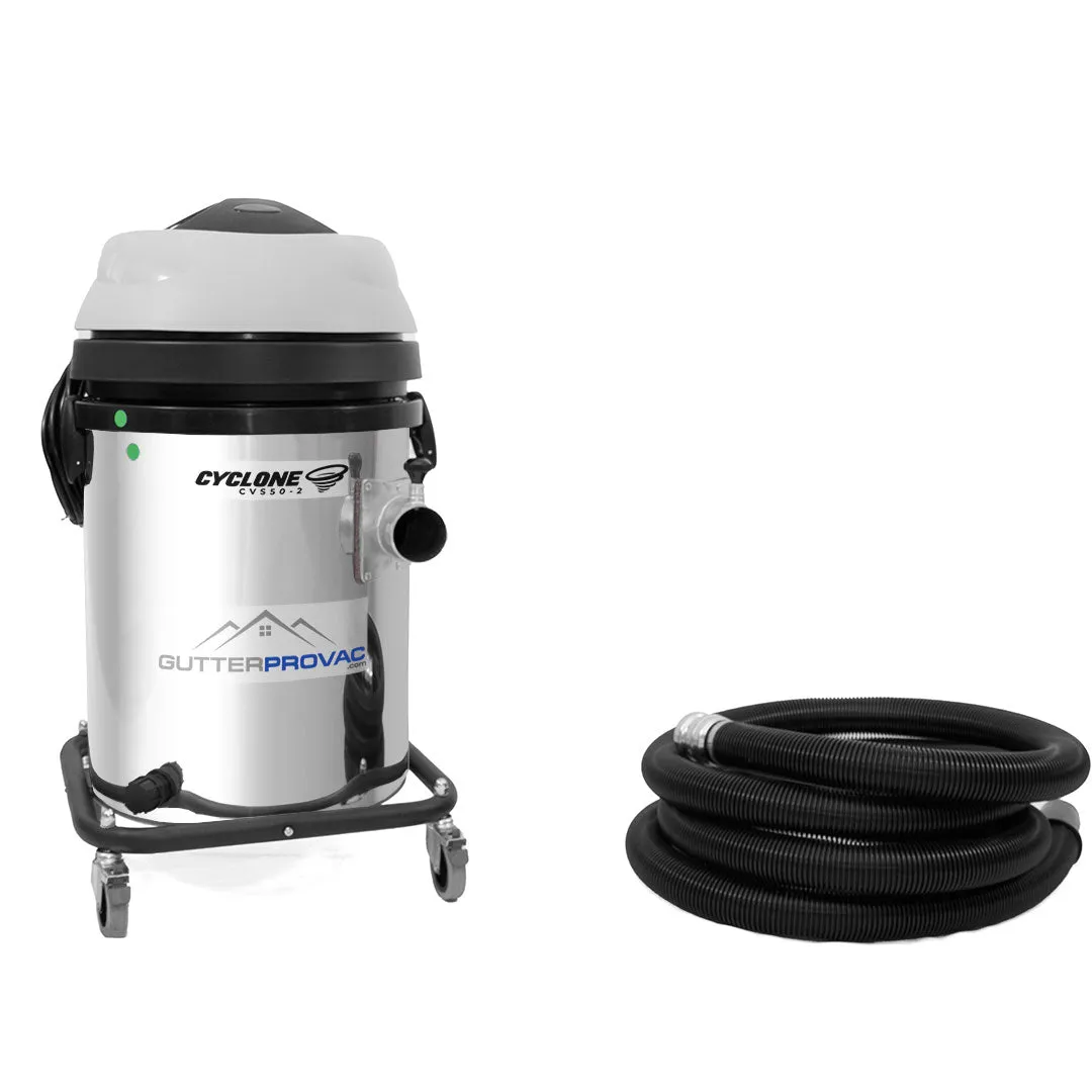 Cyclone 2400W Stainless Steel 13 Gallon Domestic 120v Gutter Vacuum with 28 Foot Aluminum Gutter Poles and Bag