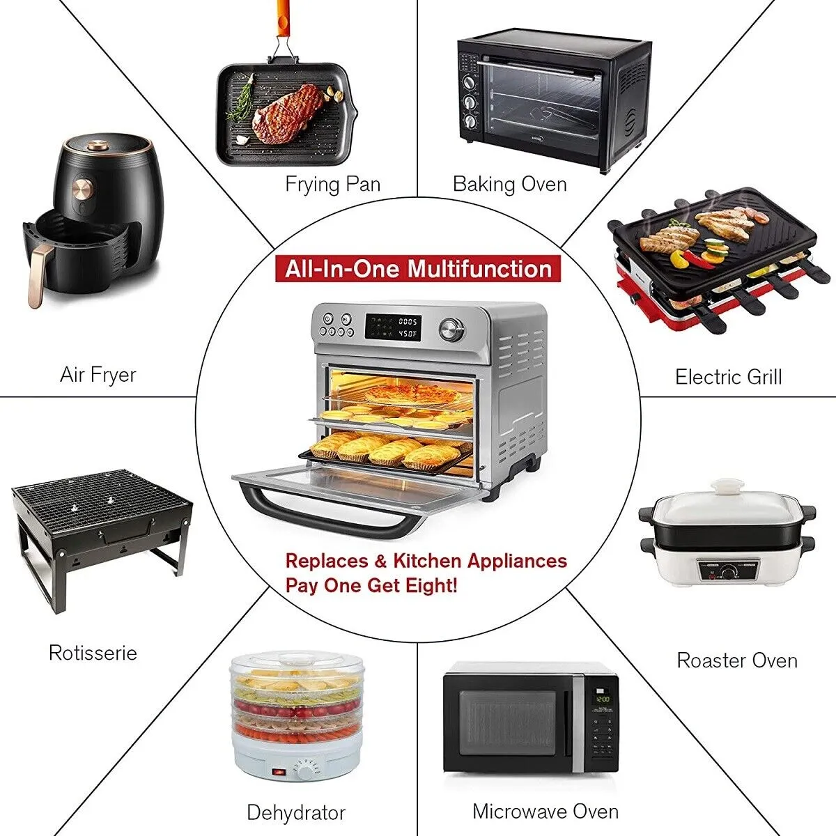 E-Macht Air Fryer Toaster Oven, 24 QT 10-In-1 Convection Countertop Oven Combination w/ 6 Accessories, Stainless Steel Finish, 1700W