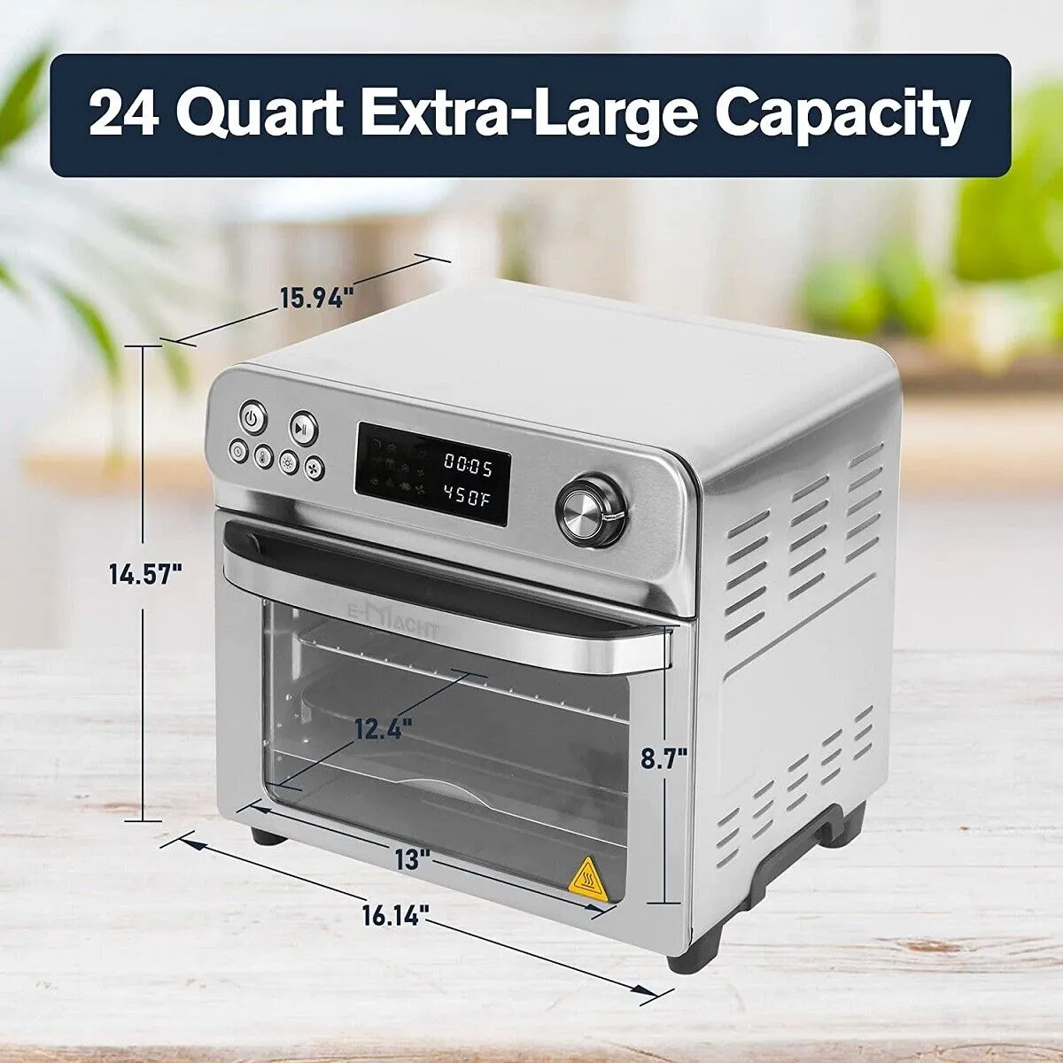 E-Macht Air Fryer Toaster Oven, 24 QT 10-In-1 Convection Countertop Oven Combination w/ 6 Accessories, Stainless Steel Finish, 1700W