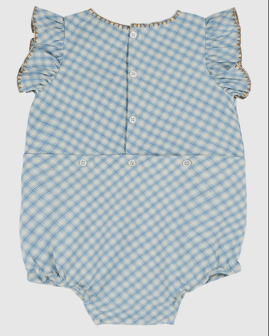 Emile Baby Blue Checkered Sleeveless Romper