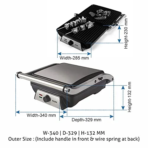 Glen  SA3031 Contact Grill 2000W with Oil Collector Tray and 180 Degree