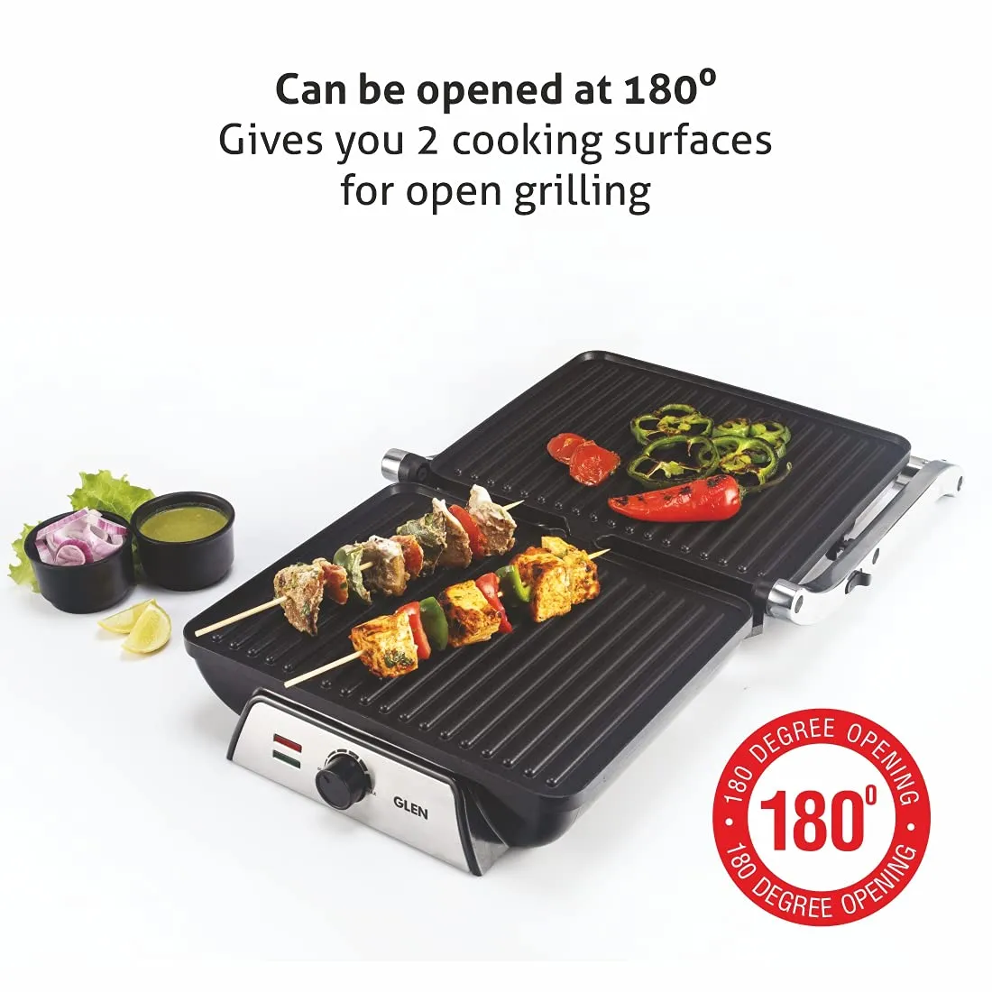 Glen  SA3031 Contact Grill 2000W with Oil Collector Tray and 180 Degree