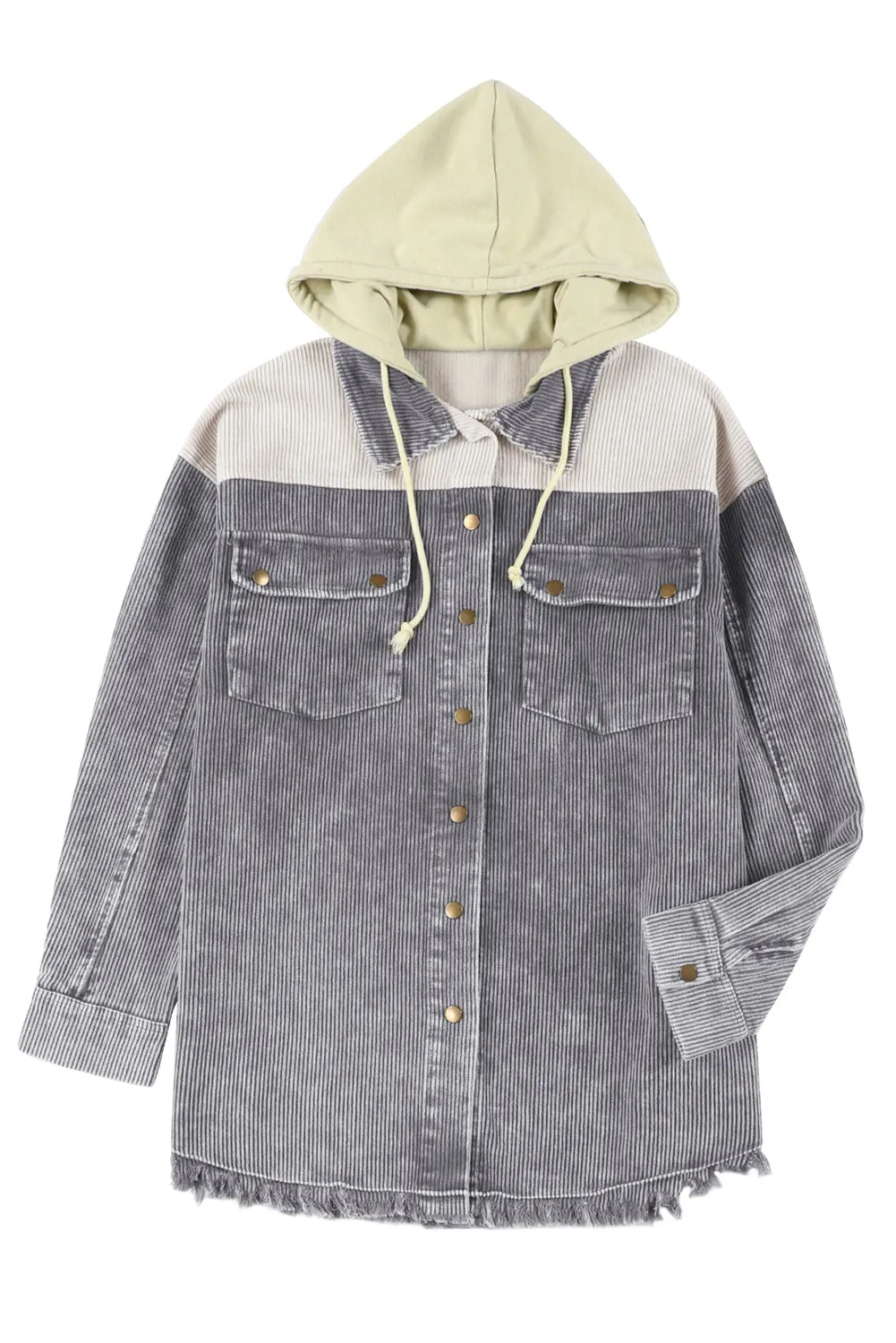 Gray Color Block Hooded Corduroy Jacket