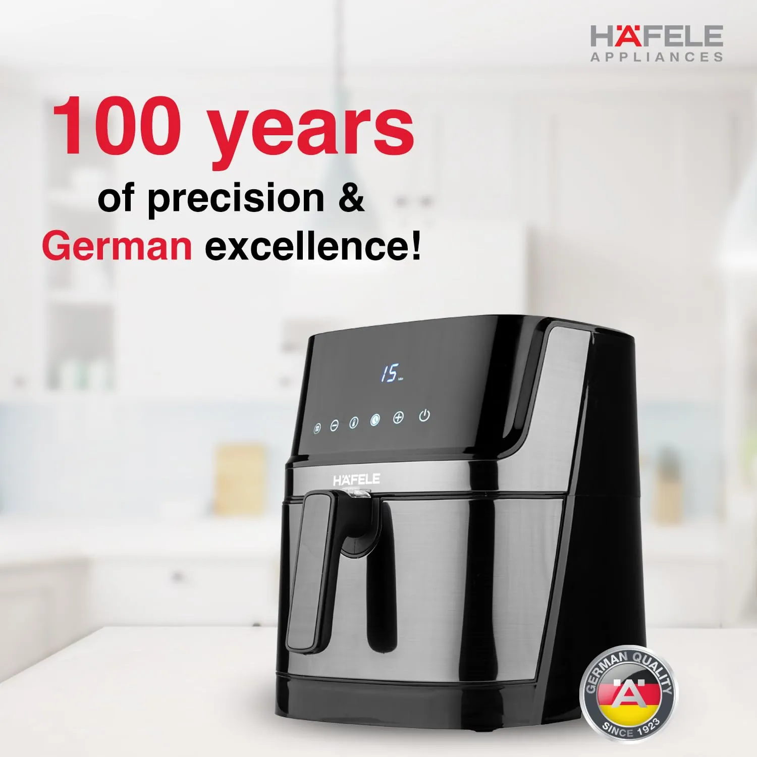 Hafele NOIL 6.3L Digital Air Fryer with 360 Rapid Air Circulation Technology & Touch Panel, Uses 90% Less Oil, 8 Preset Menus, Non-Stick Basket with 6.3 L Capacity,1700W, (Black)