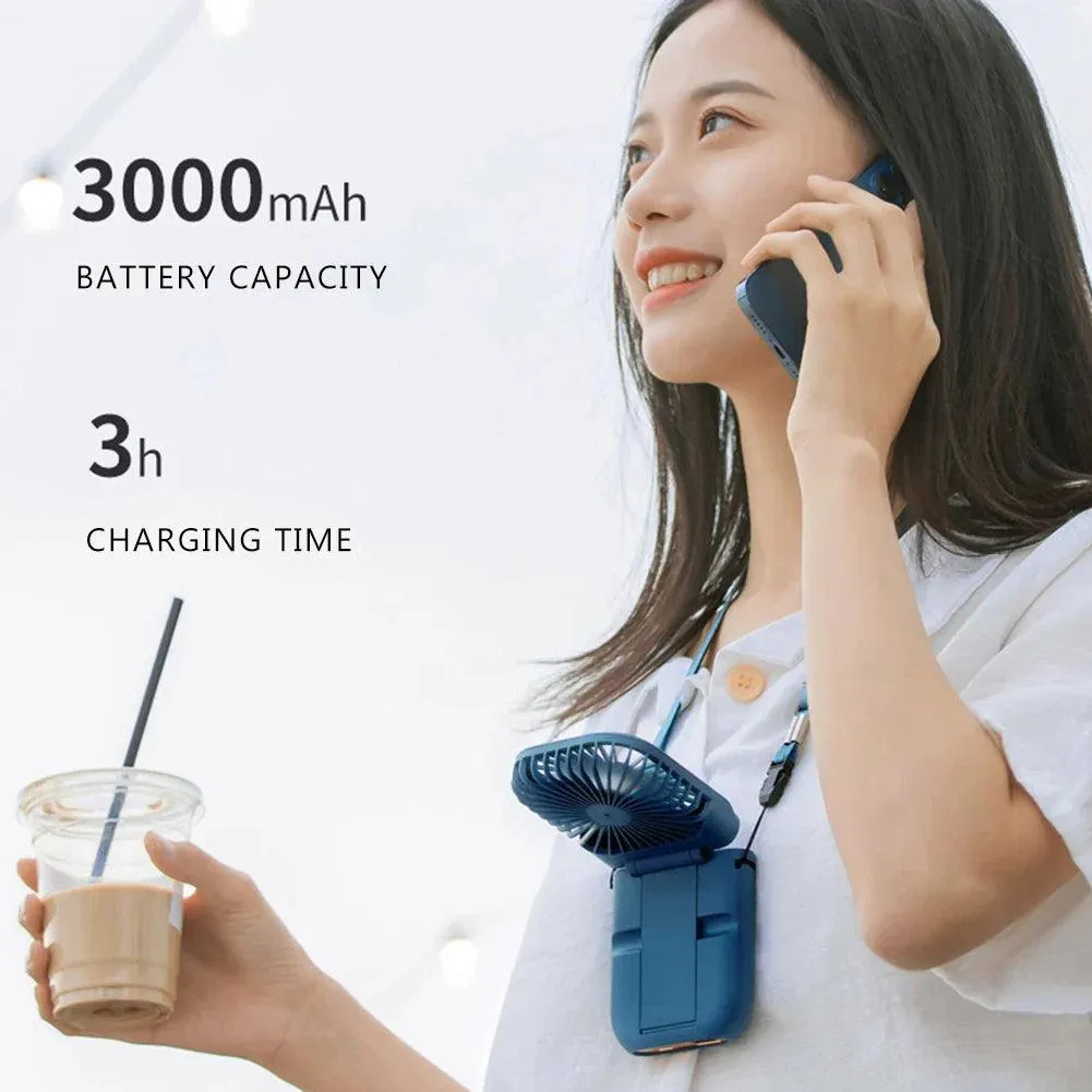 Hanging Neck Fans Mini Portable Folding Desktop Fan 3000mAh USB Power Bank Portable Handheld Outdoor Quiet Multi Function Fan