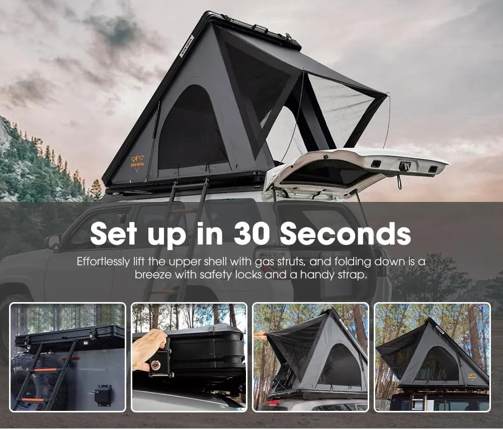 Hard Shell Rooftop Tent: Slim Aluminum Design with LED Light & Mattress for 2-3 People
