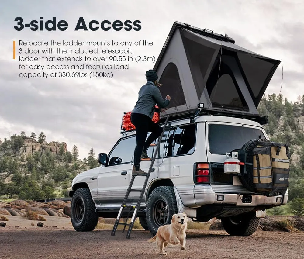 Hard Shell Rooftop Tent: Slim Aluminum Design with LED Light & Mattress for 2-3 People