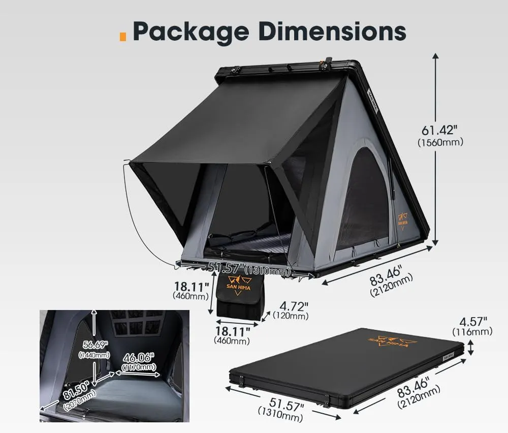 Hard Shell Rooftop Tent: Slim Aluminum Design with LED Light & Mattress for 2-3 People