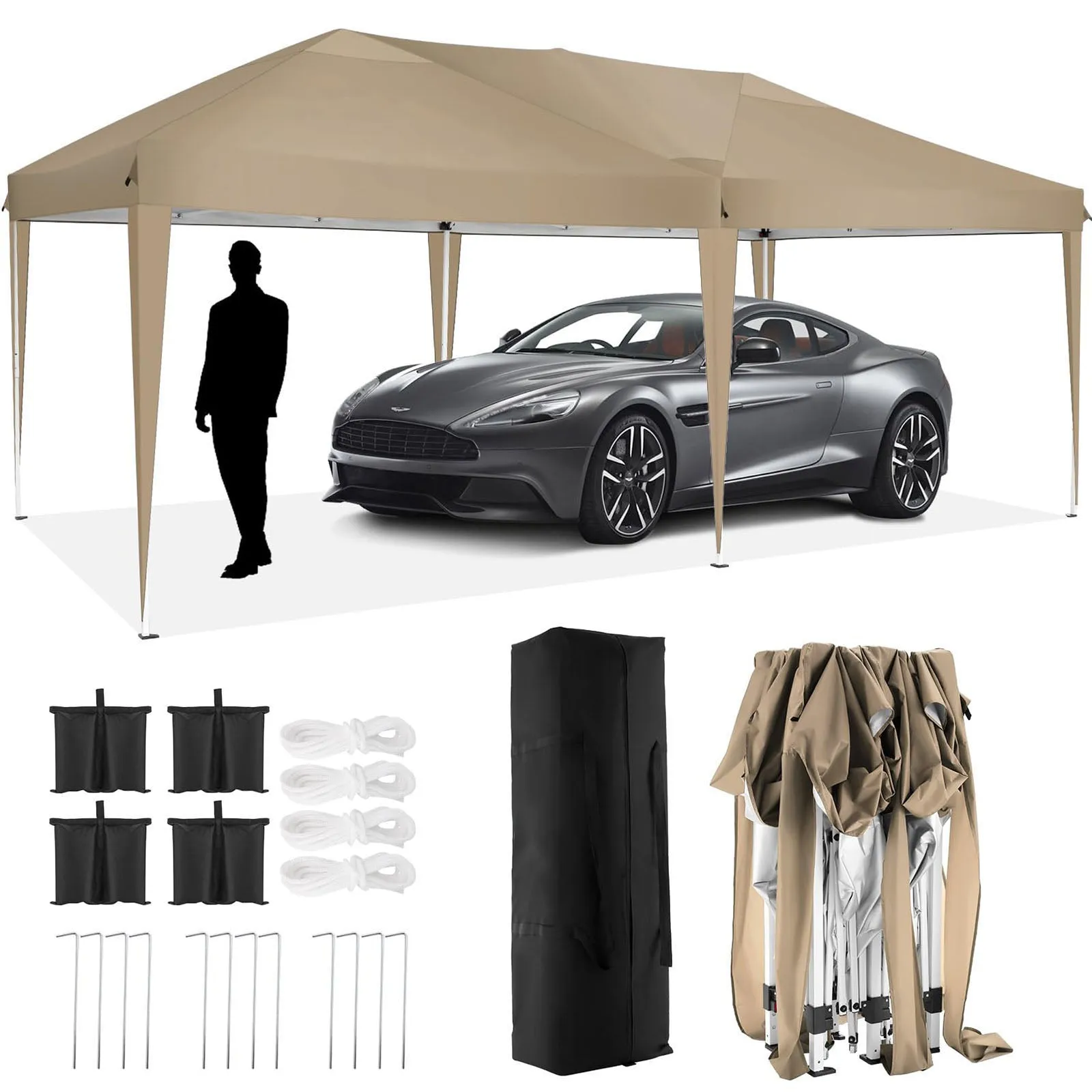 HOTEEL 10x20 Pop Up Canopy Tent Outdoor Shelter for Parties Weddings, Easy Set Up Waterproof Portable Canopy with Carry Bag & 4 Sandbags