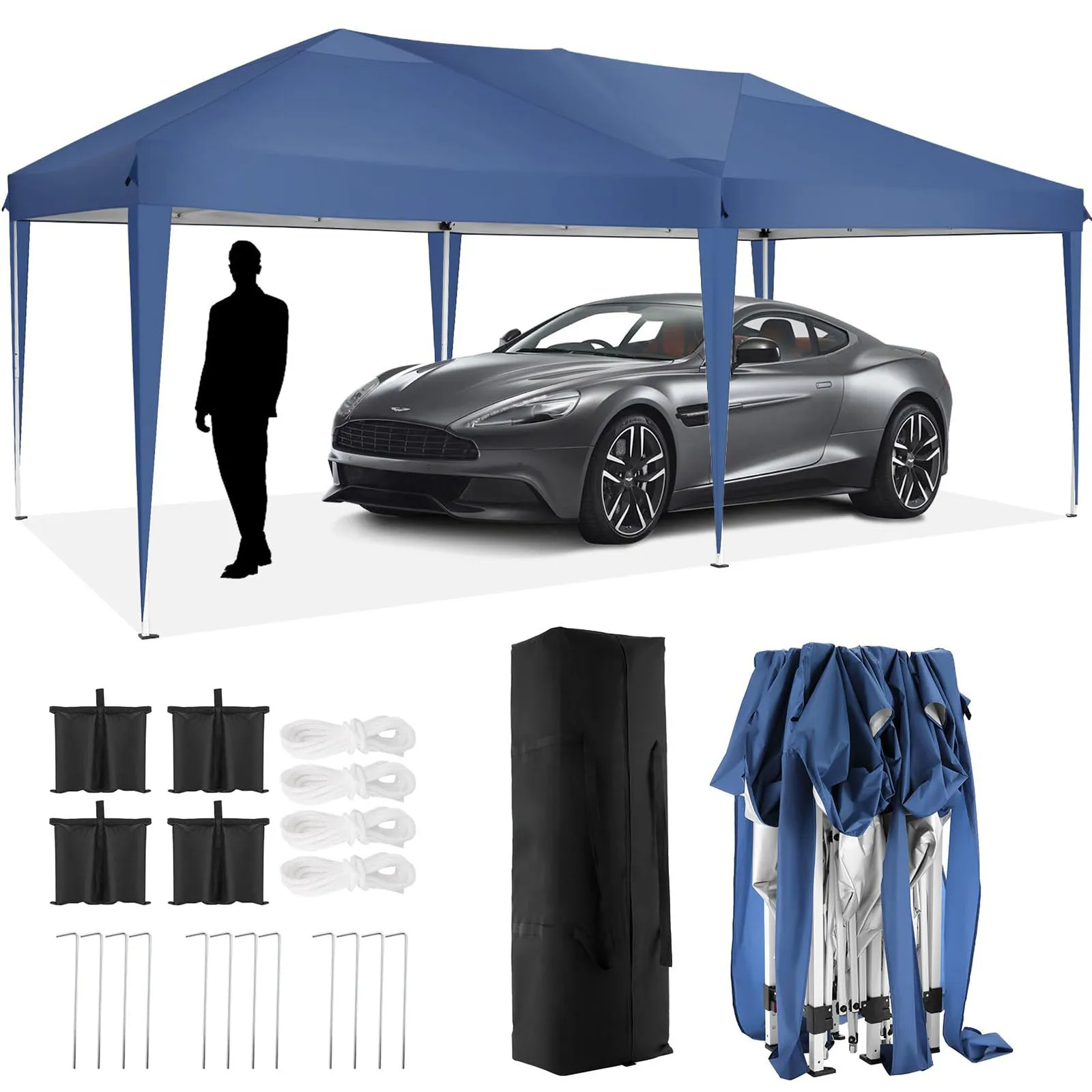 HOTEEL 10x20 Pop Up Canopy Tent Outdoor Shelter for Parties Weddings, Easy Set Up Waterproof Portable Canopy with Carry Bag & 4 Sandbags