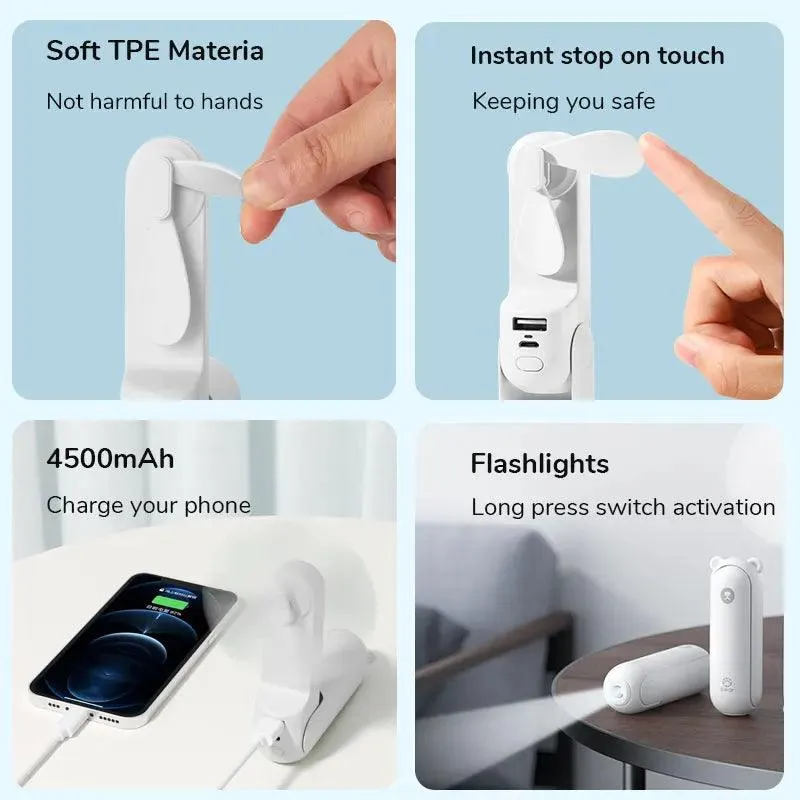 JISULIFE 3-in-1 Handheld Fan with Power Bank & LED Flashlight: Your Go-To Cooling Solution