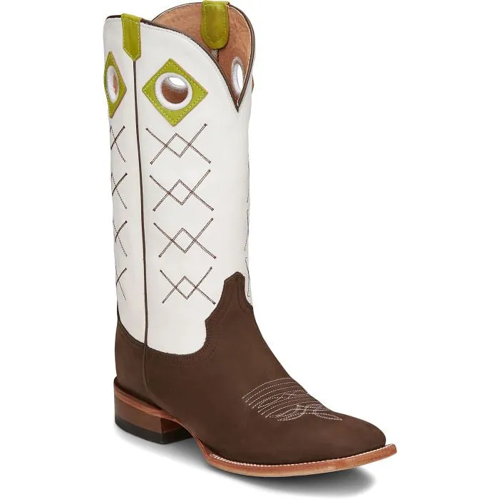 Justin Dark Brown/White Square Toe
